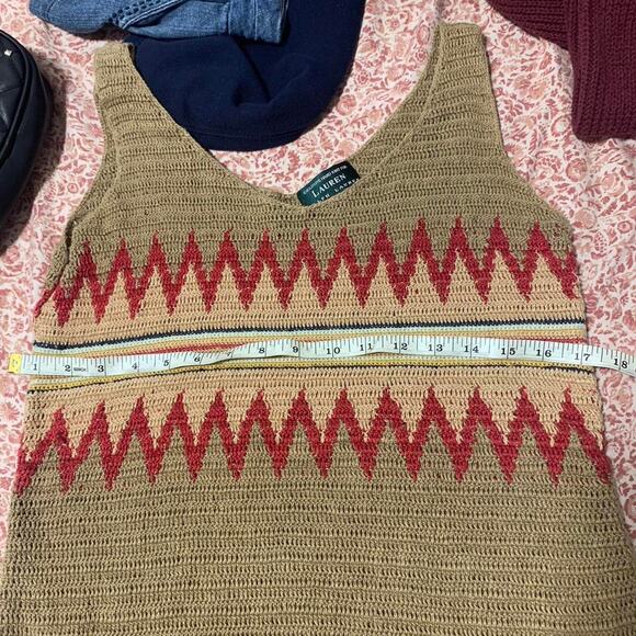 Ralph Lauren Exclusively Hand Knit Dress 100% Linen Brown and Red Size Medium - Picture 6 of 6